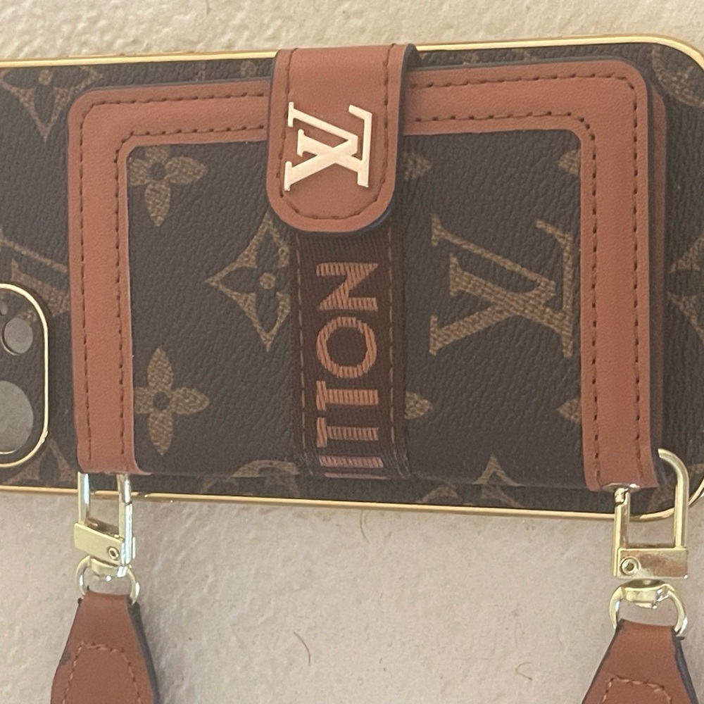 Luxury Brown Designer Phone Case with Strap